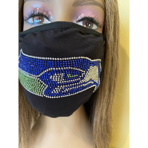 Seattle Seahawks Bling Face Mask Front Logo - Picture 4 of 11